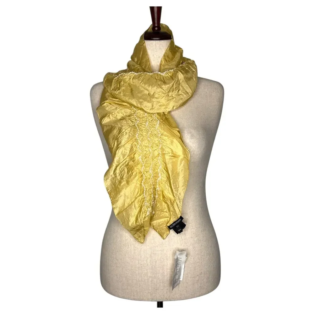 Eileen Fisher Scarf Women's Scarf Yellow Silk Rushing River Shibori Rafia 58